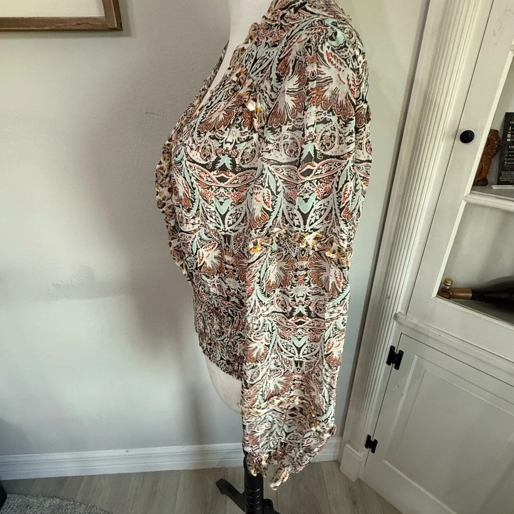 Anthropologie Flounce Printed Ruffle Blouse V Neck Long Sleeve Smocked Top - Picture 4 of 8